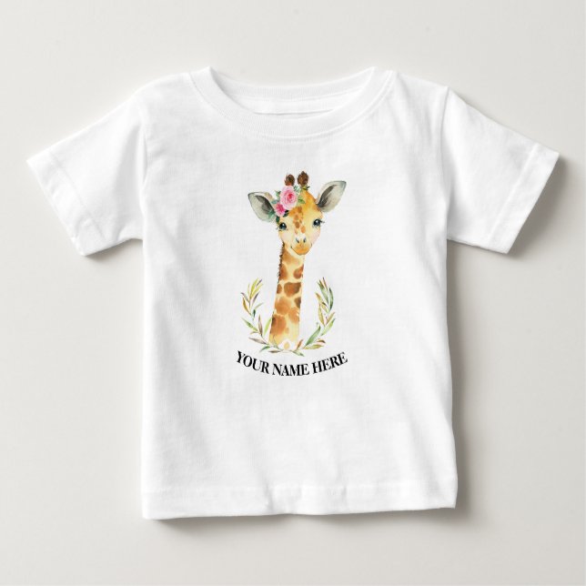 T-shirt Pour Bébé Cute Giraffe animaux 1ère fille anniversaire boho (Devant)