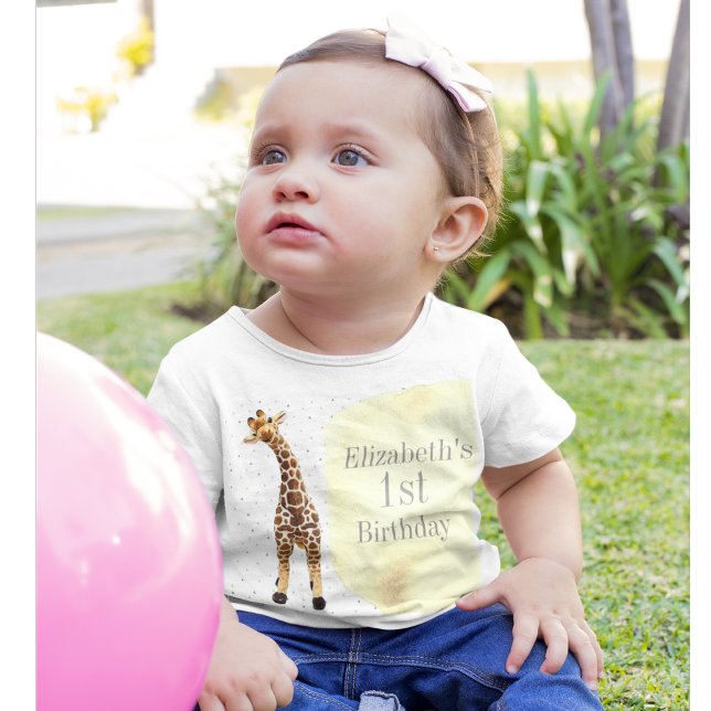 T-shirt Pour Bébé Cute Giraffe Safari Wild Jaune 1ère fête d'anniver (Créateur téléchargé)