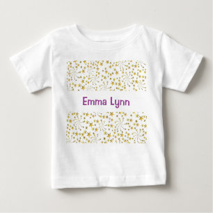 T-shirt Pour Bébé Cute Gold Stars Flower Fireworks Nom personnalisé