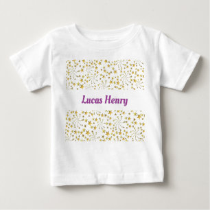 T-shirt Pour Bébé Cute Gold Stars Flower Fireworks Nom personnalisé