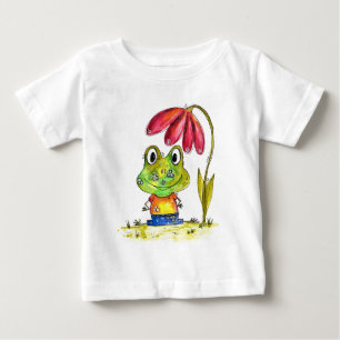 T-shirt Pour Bébé Cute grenouille blanche Whimsical sous une fleur r