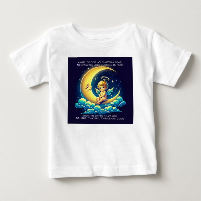 T-shirt Pour Bébé Cute Guardian Angel Cherub et Moon Expressionist (Devant)