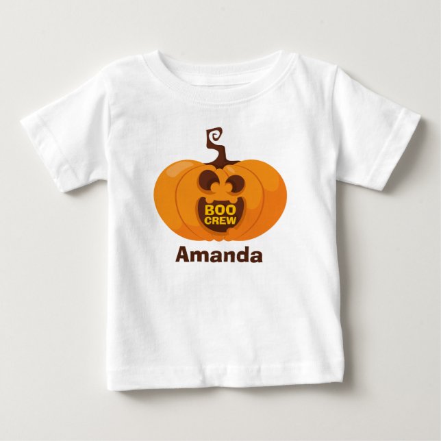 T-shirt Pour Bébé Cute Halloween Boo Crew Citrouille Orange Funny (Devant)