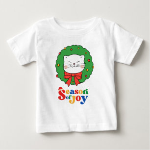 T-shirt Pour Bébé Cute Kawaii Chat Noël Wreath Saison de joie