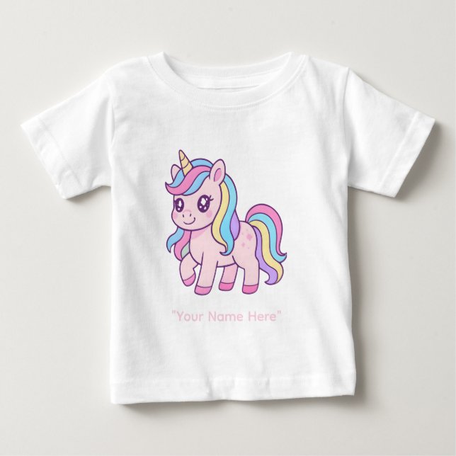 T-shirt Pour Bébé Cute Kawaii Pastel Unicorn Rainbow Girls Birthday  (Devant)