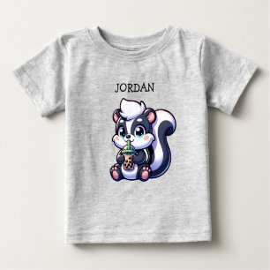 T-shirt Pour Bébé Cute Kawaii Skunk with Bubble Tea Personnalisé