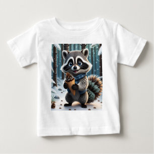 T-shirt Pour Bébé Cute Kawaii style Raccoon avec cône crème de pin