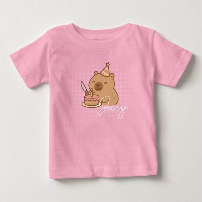 T-shirt Pour Bébé Cute Kids Capybara eating cake Birthday Purple (Devant)