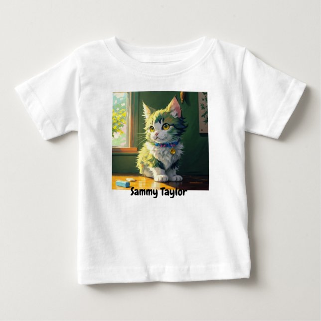 T-shirt Pour Bébé Cute Kitten. Couleurs vives. Modifiable (Devant)
