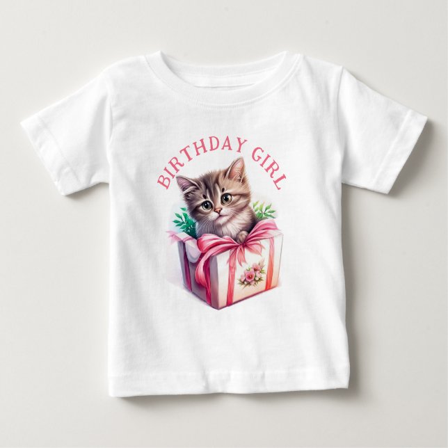 T-shirt Pour Bébé Cute Kitten dans une boîte Cadeau d'anniversaire (Devant)