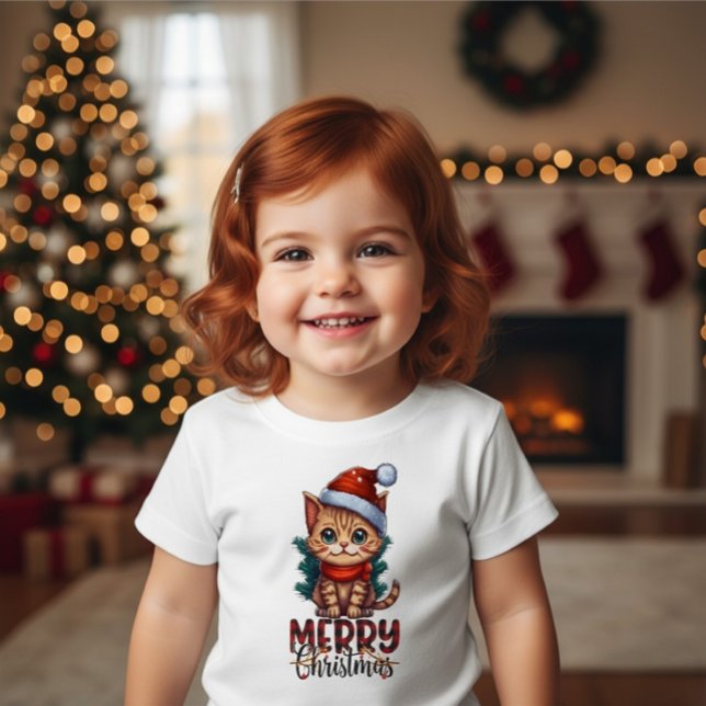 T-shirt Pour Bébé Cute Kitten Merry Christmas Toddler Holiday Cat (Créateur téléchargé)