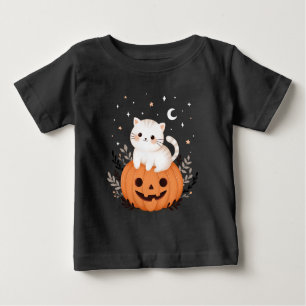T-shirt Pour Bébé Cute Kitten Moderne Sur Halloween Citrouille