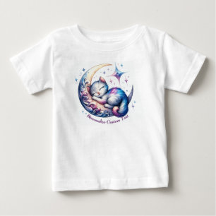 T-shirt Pour Bébé Cute Kitten personnalisé dormant sur une demi-lune