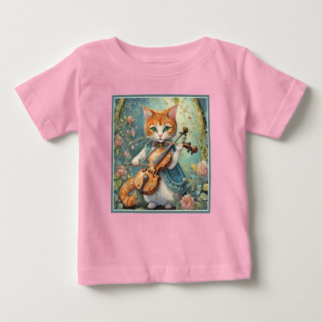 T-shirt Pour Bébé Cute Kitty Jouer au violon (Devant)