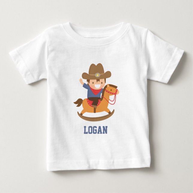 T-shirt Pour Bébé Cute Little Cowboy sur Rocking Horse Baby Boys (Devant)