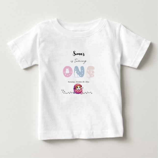 T-shirt Pour Bébé Cute Little Kitten 1er anniversaire (Devant)