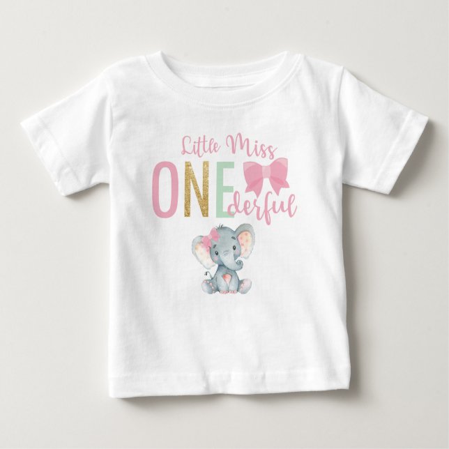 T-shirt Pour Bébé Cute Little Miss ONE derful Elephant 1er Anniversa (Devant)