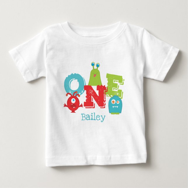 T-shirt Pour Bébé Cute Little Monster ONE 1er anniversaire (Devant)