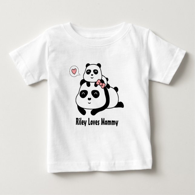 T-shirt Pour Bébé Cute Little Panda Cub aime maman, maman et bébé (Devant)