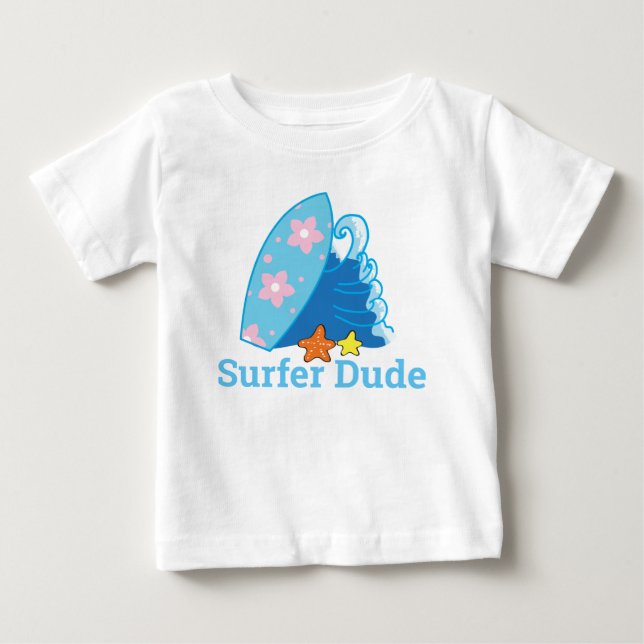 T-shirt Pour Bébé Cute Little Surfer Dude Surfboard et Wave (Devant)