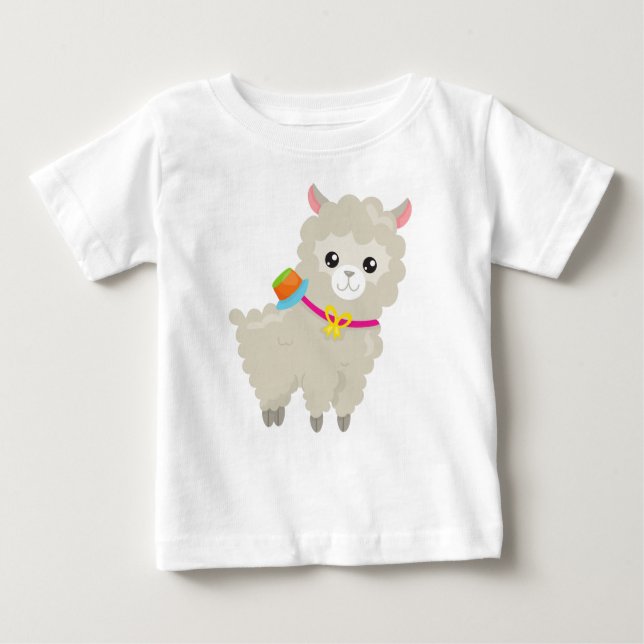 T-shirt Pour Bébé Cute Llama, Alpaca, Petite Llama, Llama Avec Casqu (Devant)