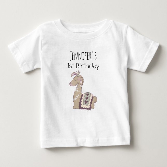 T-shirt Pour Bébé Cute Llama Princess portant un anniversaire de la  (Devant)
