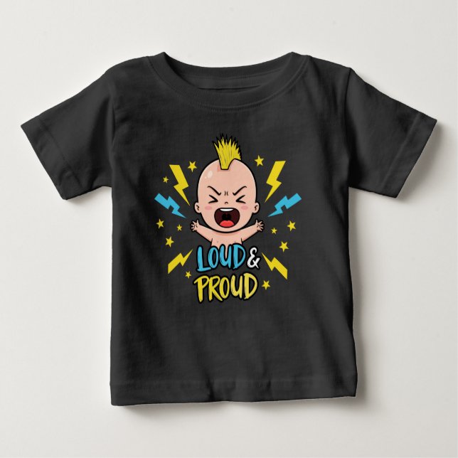 T-shirt Pour Bébé Cute Loud & Fiers Mohawk Rocker (Devant)