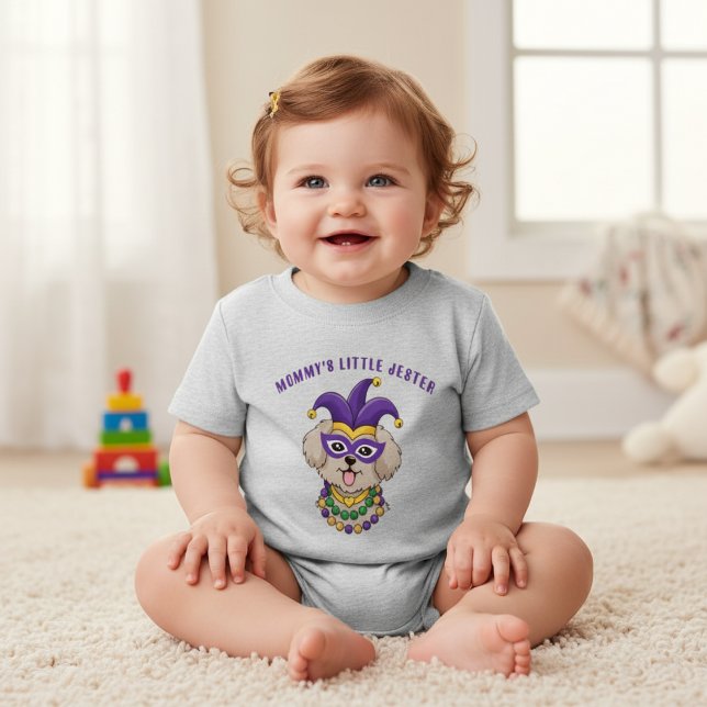 T-shirt Pour Bébé Cute Mardi Gras Puppy Dog Custom Text (Créateur téléchargé)