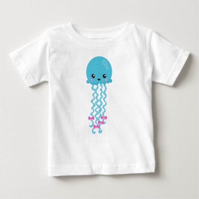 T-shirt Pour Bébé Cute méduse, Petite méduse, méduse bleue (Devant)