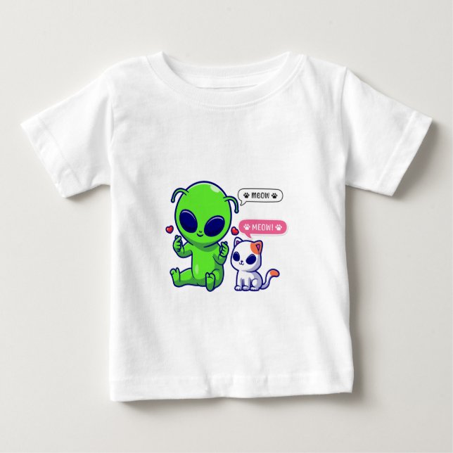 T-SHIRT POUR BÉBÉ CUTE MEOW CAT AVEC ALIEN (Devant)