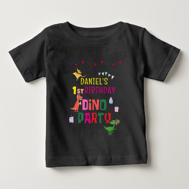 T-shirt Pour Bébé Cute Modern Dino Dinosaur fête d'anniversaire pour (Devant)