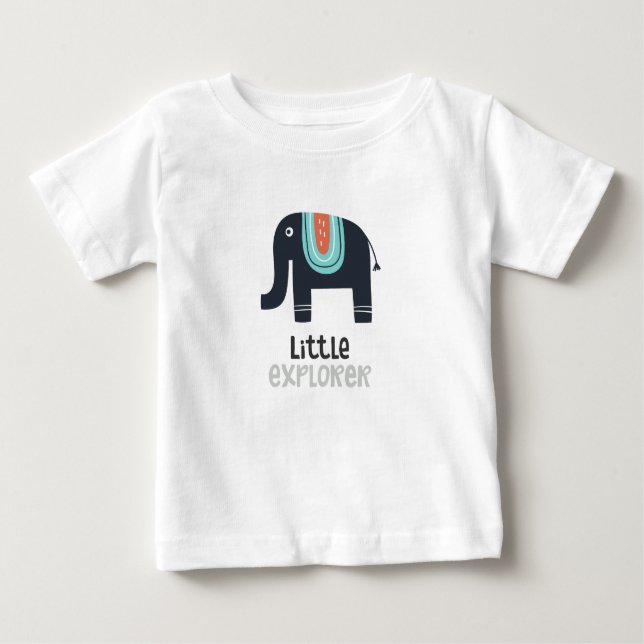 T-shirt Pour Bébé Cute Nordic Little Explorer Elephant (Devant)