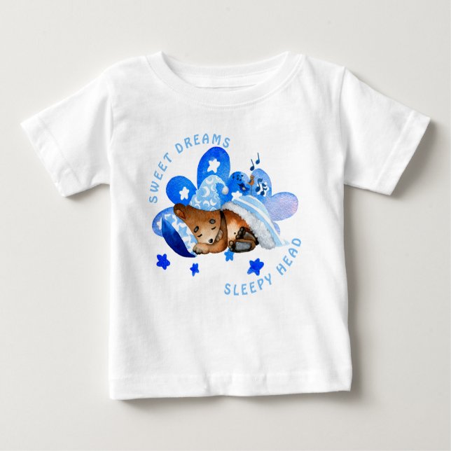 T-shirt Pour Bébé Cute Ours Doux Rêves Sleepy Head Boy (Devant)