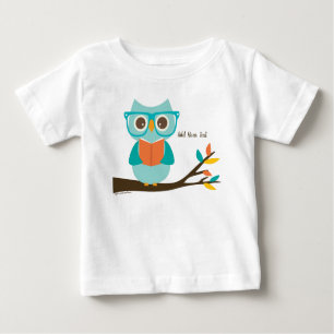 T-shirt Pour Bébé Cute Owl Lecture Personnalisée Colorée Turquoise