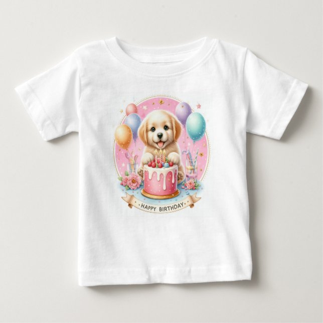 T-shirt Pour Bébé Cute Pastel Chiot Labrador - Anniversaire (Devant)