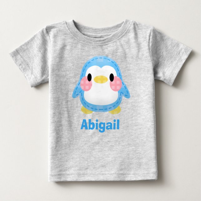T-shirt Pour Bébé Cute Patchwork Style Penguin Art Personalised (Devant)
