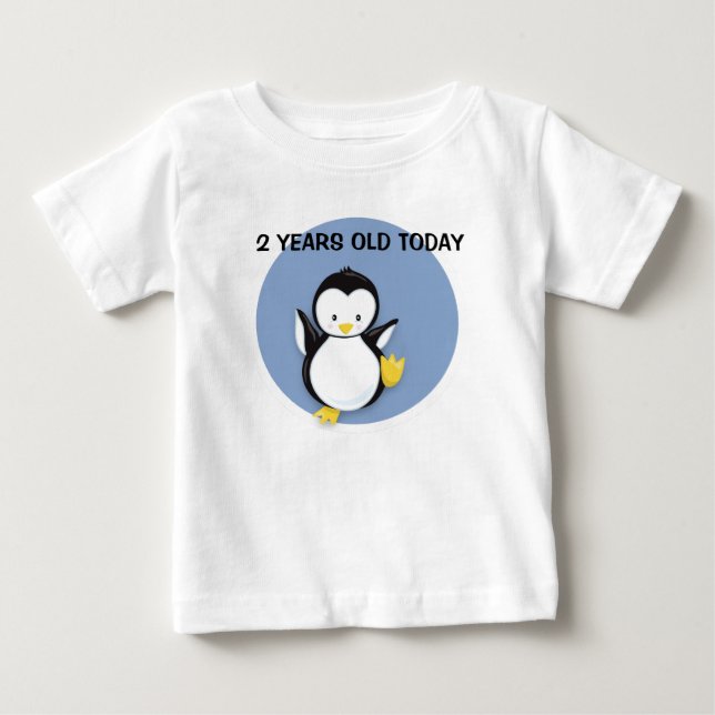 T-shirt Pour Bébé Cute Penguin sur bleu chemise d'anniversaire perso (Devant)