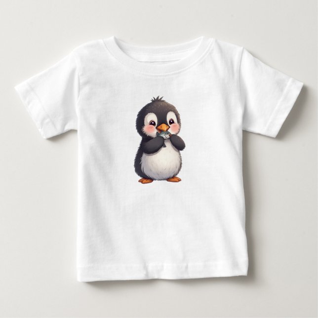 T-shirt Pour Bébé Cute Penguin with Fish (Devant)