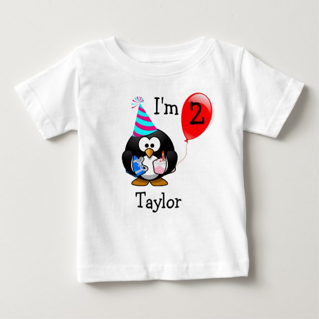 T-shirt Pour Bébé Cute personnalisée Funny 2e Anniversaire Pingouin  (Devant)