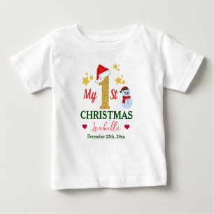 T-shirt Pour Bébé Cute personnalisée Mon 1er Noël avec nom blanc