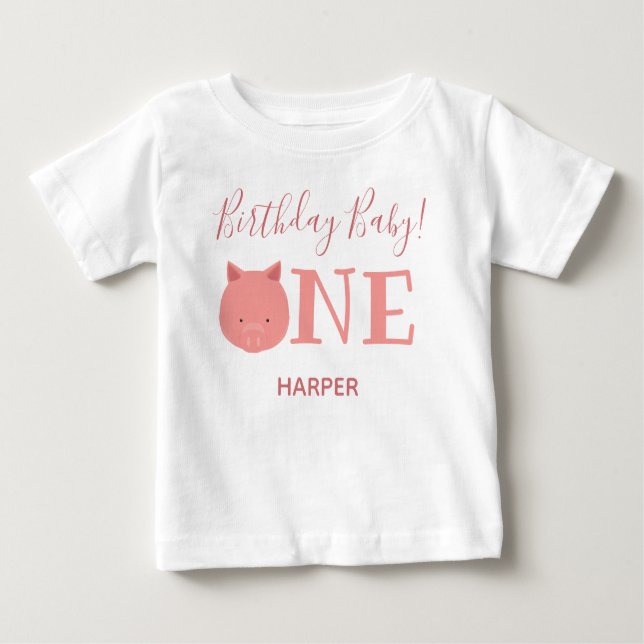 T-shirt Pour Bébé Cute Piglet Un Nom Premier Anniversaire (Devant)