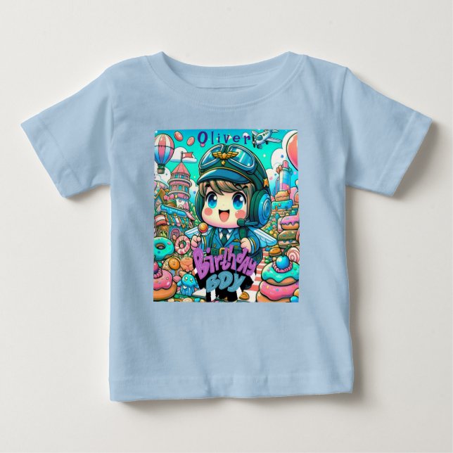 T-shirt Pour Bébé Cute Pilot Personnalisable Birthday Boy (Devant)