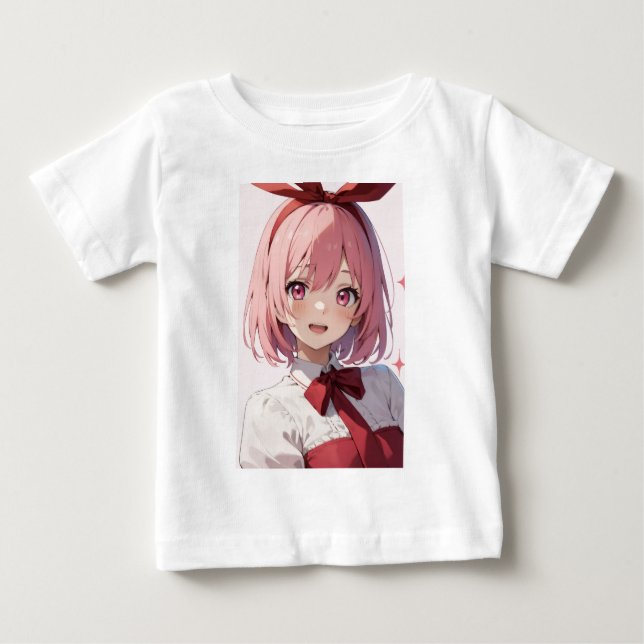 T-shirt Pour Bébé Cute Pink-Haired Anime Girl Illustration (Devant)