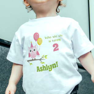 T-shirt Pour Bébé Cute Pink qui tourne 2 Chouette de fête 2e anniver