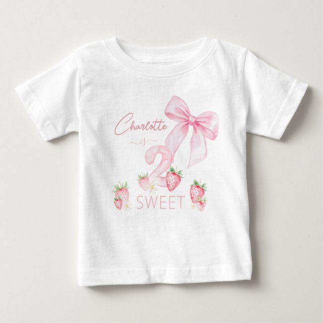 T-shirt Pour Bébé Cute Pink Strawberries 2 Two Sweet 2nd Birthday (Devant)