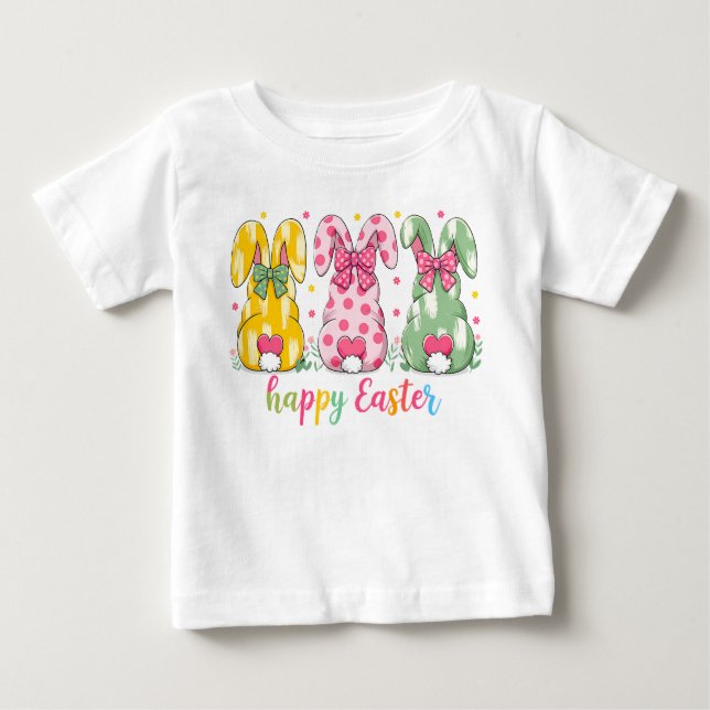T-shirt Pour Bébé Cute Polka Dot Rabbits Premier Pâques Personnalisé (Devant)