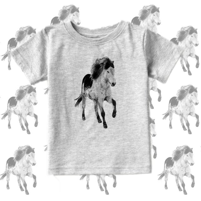 T-shirt Pour Bébé Cute pony in motion, black and white (Créateur téléchargé)
