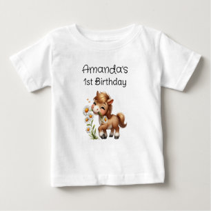 T-shirt Pour Bébé Cute Pony Mange Daisées Anniversaire