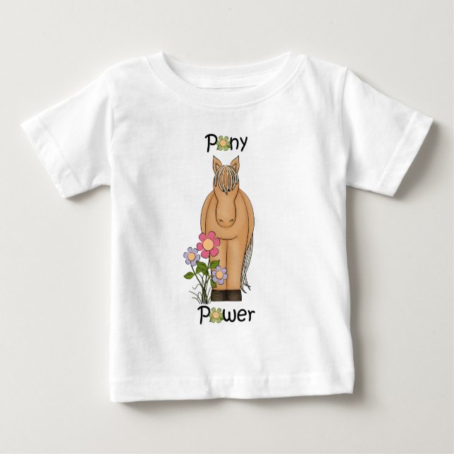 T-shirt Pour Bébé Cute Pony Power Horse et Fleurs (Devant)