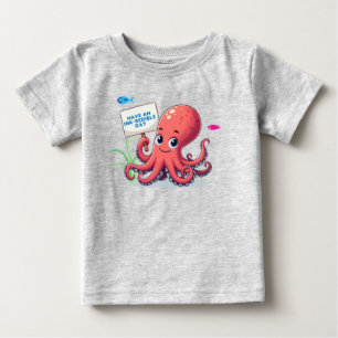 T-shirt Pour Bébé Cute, poulpe caricaturale avec poisson